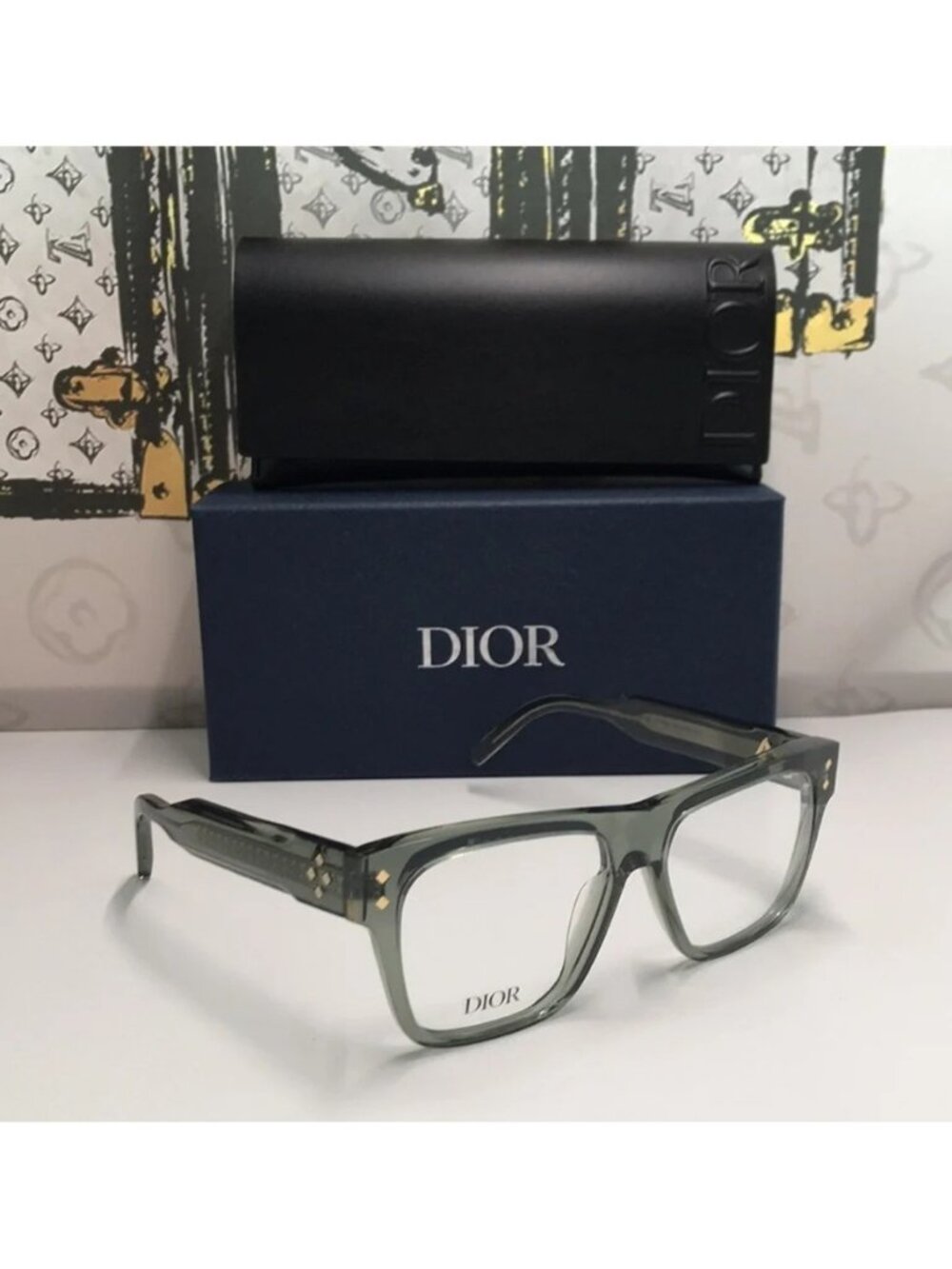 New Authentic Dior Square/Rectangle Green  CD DIAMONDO S61